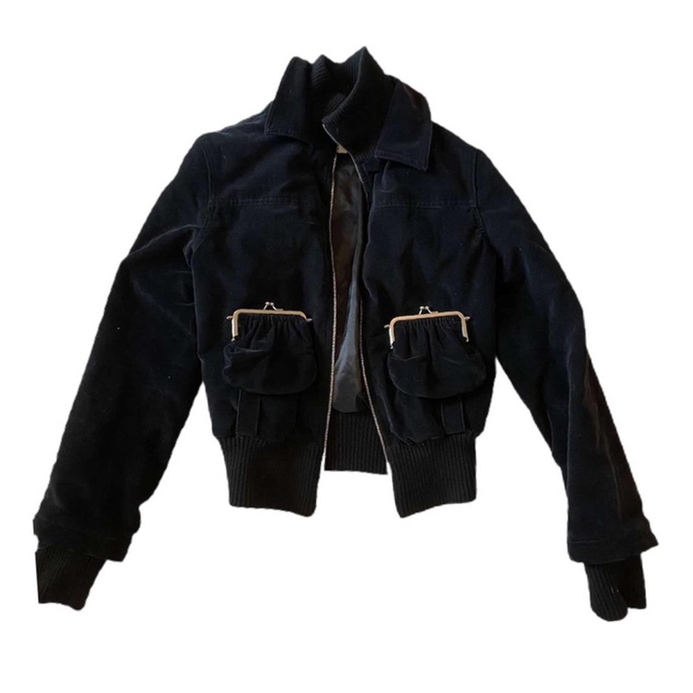 1990s Moschino Black Puffer/Motorcycle Jacket with Mini Purse Pocket detailing